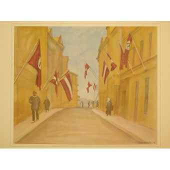 Riga with flags hung by the Latvian people in celebration of the liberation. Espenlaub militaria